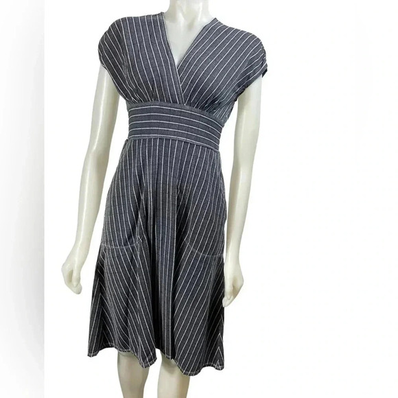 Max Studio Blue & White Striped Pockets Dress Size XS - Picture 4 of 11